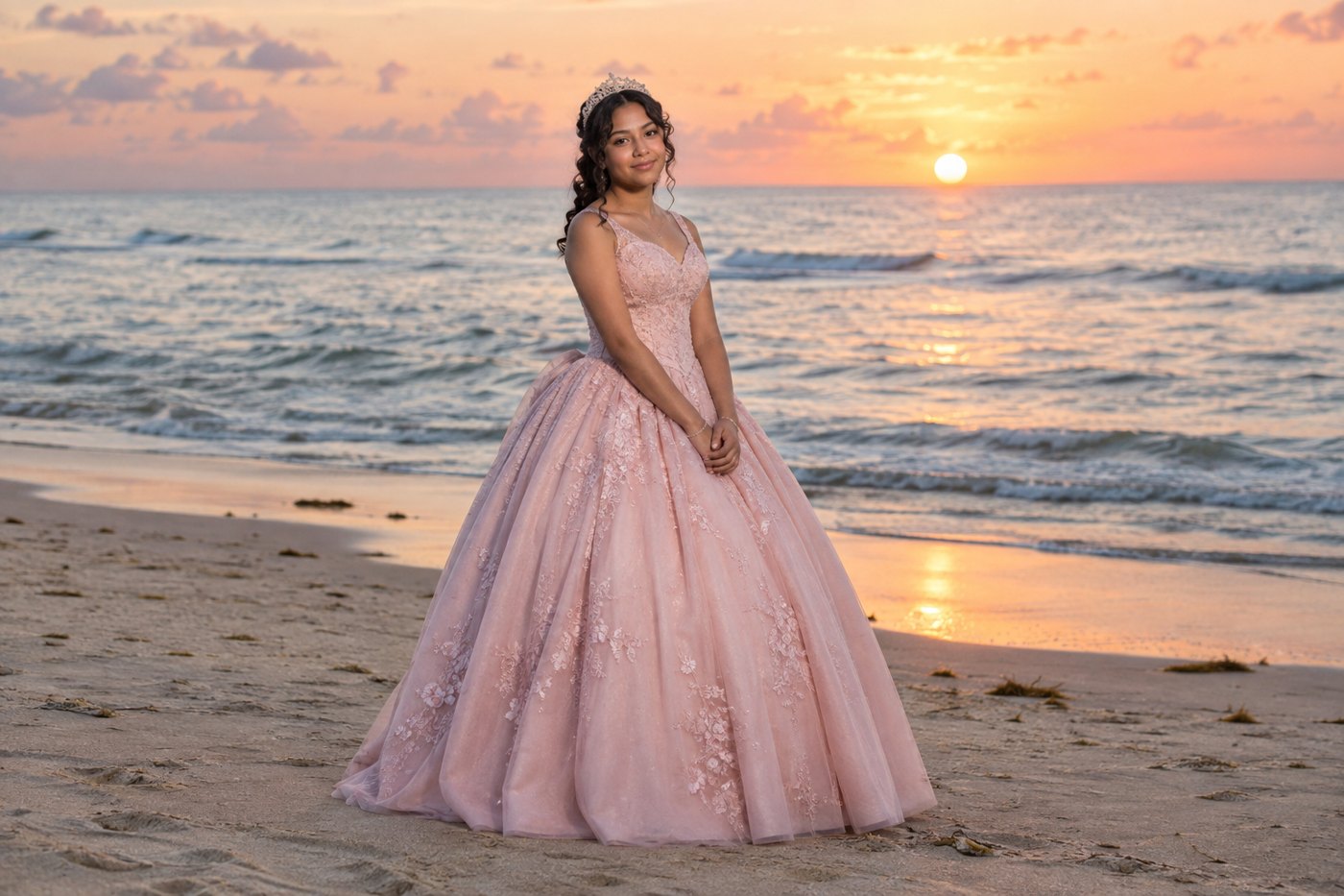 Idea de sesión: Una escena abierta. Rosa · amanecer en la costa.